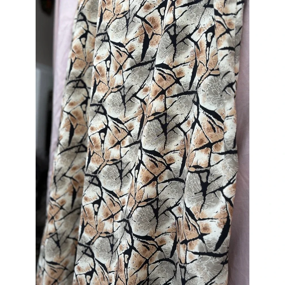 Voir Abstract Crackle Print Midi Skirt Tan Beige Black Side Zip Women's Size M - Picture 12 of 13